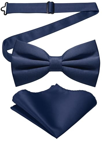 JEMYGINS Herren-Set aus Solider Mattierter Bifold-Fliege mit Einstecktuch,Marineblau