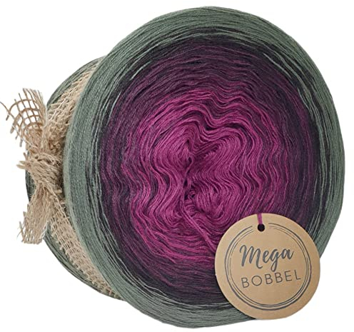 MegaBobbel*Winterbeeren*A238*Farbverlaufsgarn - Lace Garn Bobbel Wolle zum Häkeln & Stricken (3fädig-ca.1500m / Außenfarbe: Khaki)