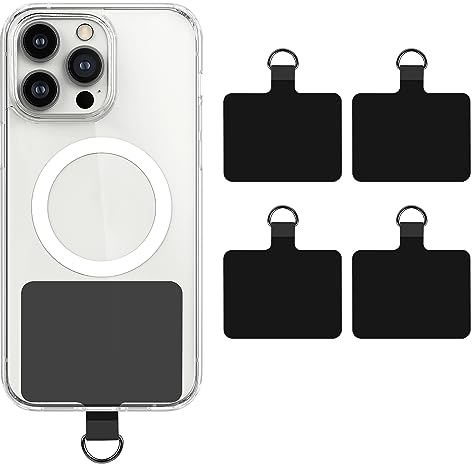cobee Lot de 4 languettes universelles d'attache de téléphone à boucle en D en PVC transparent pour protection contre les chutes, compatible avec la plupart des smartphones - 5,8 x 3,8 cm (noir)