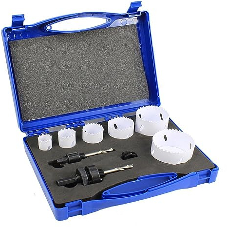 9 Stück Bi-Metall Lochsäge, Lochsägen Set mit 6 Sägeblättern Ø22mm-68mm, 2 Verbindungsstangen, 1 Dichtung, Ideal zum Bohren von Weichmetall, Holz, Gipskarton und Kunststoffplatte