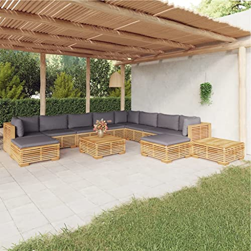 Homgoday 12-TLG. Gartenlounge Set Gartenmöbel Set Sitzgruppe mit Kissen Gartensofa Sitzgarnitur Gartenlounge Gartengarnitur Loungemöbel Balkonmöbel Massivholz Teak