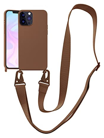VooDirop Crossbody Case for iPhone 15 Pro Max, Soft Silicone TPU Phone Necklace Case with Nylon Strap, Crossbody Protective Phone Cover Compatible with iPhone 15 Pro Max Brown