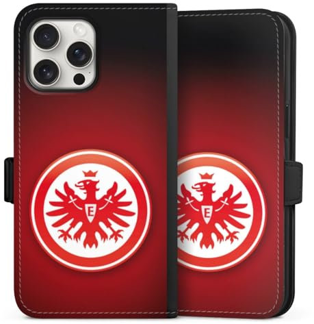 Klapphülle kompatibel mit Apple iPhone 15 Pro Max Handyhülle aus Kunst Leder schwarz Flip Case Eintracht Frankfurt Offizielles Lizenzprodukt Wappen