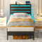 Rolanstar Single Bed Frame 90x190 with LED Lights, USB & Type-C Charging, Wooden & Metal Platform Bed with Headboard Shelf, Underbed Storage, for Small Bedroom
