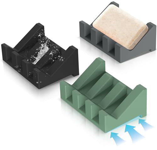 Silicone Soap Dish Set,3PCS Self Draining Soap Holder for Bar Soap