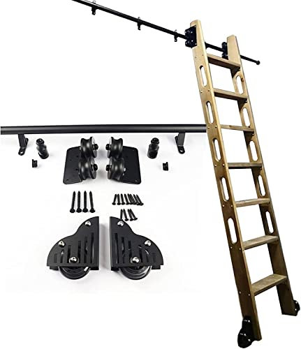 Robustes Schiebeleiter-Set, rollende Bibliotheksleiter, Schienenschiene, robuste Gleitschienen, rollende Leitern, Bücherregal, Barschrank-Set, mobiles Leiter-Hardware-Set (ohne Leiter), einfarbig, 3,3