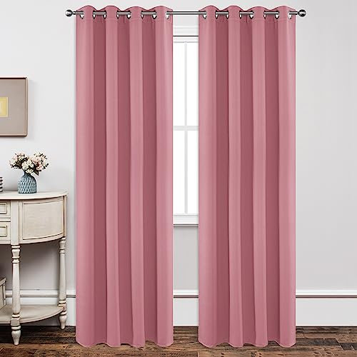 Joydeco Blickdichte Vorhänge mit Ösen Gardinen 2er Set, Verdunkelungsvorhang Thermovorhang Hitzeschutz, Ösenvorhang für Schlafzimmer Wohnzimmer(Rosa,2xH240xB135)