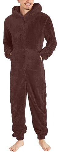KONG JIMFAN Thermo Unterwäsche Set Zip Off Hose Herren Männer Lange Unterhosen Deckenpullover Herren Warme Hose Herren Lange Unterwäsche Herren Baumwolle Langlaufski Set Herren Klassisch(2-Brown,S)