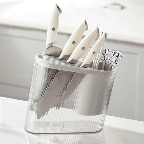 Dxcaicc Universal-Messerblock, Küchenmesser-Aufbewahrungsständer, Organizer-Utensilienaufbewahrung für Arbeitsplatte, Aufbewahrungsregal mit Abflussschale,Grau