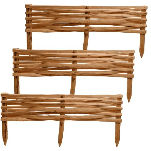 BOGATECO Lot de 3 clôtures de jardin en bois de noisetier - 120 cm x 20 cm - Idéal comme bordure de parterre ou de chemin - Marron
