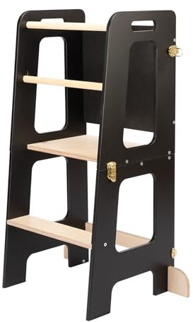 DeveKids Lernturm ab 1 Jahr (Schwarz und Holz, Ohne Rutsche)