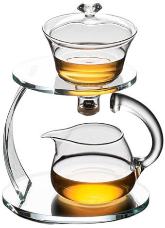 Fire Kirin Juego de tetera de cristal semiautomática giratoria por goteo con infusor chino resistente al calor, juego de té Lazy Kungfu (transparente, tetera solamente)