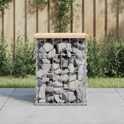 Keyroto Gartenbank aus Gabionen Gartenbank Stein Gabionen Bank Gartenbank Holz Gabionenbank Witterungsbeständig Gartenbank Gabione Sitzbank Bank Massivholz Kiefer-Natürliche-33 x 31 x 42 cm