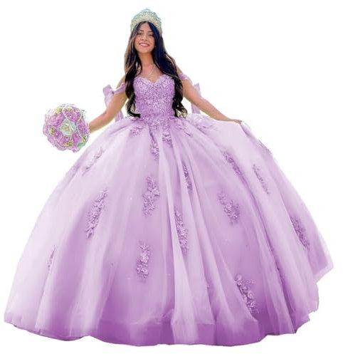 Beyonddress Off Shoulder Vestidos De Quinceañera Vestido De Bola De Encaje Vestidos De Noche Dulce 15 16 Vestidos De Cumpleaños Princesa Vestido, morado, 42