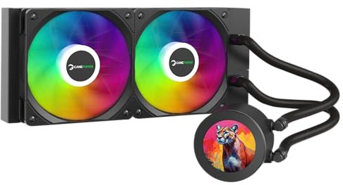 Gamepower Skadi LCD 240 AIO CPU Liquid Cooler, 2.1 Display for GIFS and Metrics, 240mm Radiator with 2X PWM ARGB HDB Fans, 14.5 W/mK Thermal Paste, Compatible with Intel LGA 1851, 1700, AMD AM4/AM5