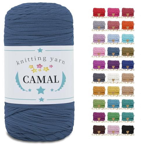 CAMAL Fettuccia per Borse a Uncinetto, 400g x 120m Filato Grosso per Borse Uncinetto Elastico Filo Grosso Fettuccia per Borse, Artigianato, Decorazioni Casa (Blu)