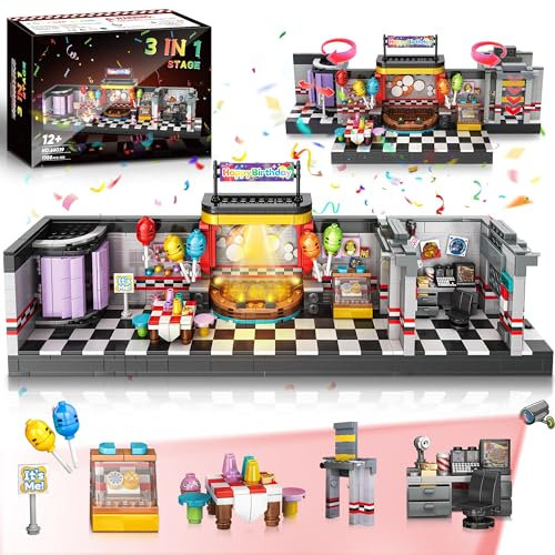 Fluorspar blaster Stage Building Block für Jungen im Alter von 8–12 Jahren, Security Room Fredy Bauset Five Nights Spielspielzeug Merch geeignet als Halloween-Geburtstagsgeschenk, 1388 Teile