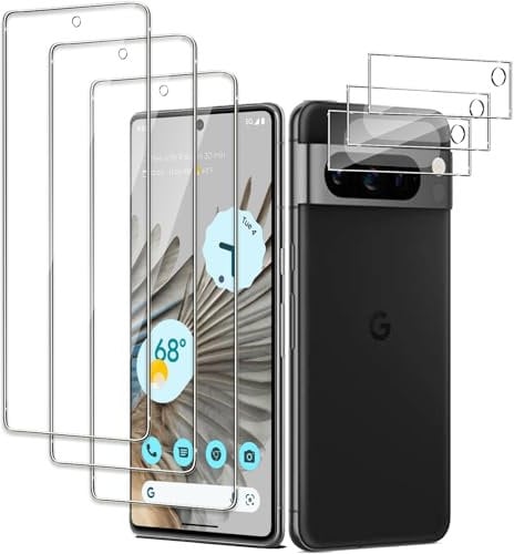QZJinch [3+3 Pack Screen Protector for Google Pixel 8 Pro,2.5D curved edges,9H Hardness,Scratch Resistant,HD Clear,Case Friendly
