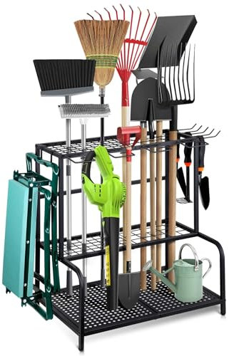 NovaNoka Garden Tool Organizer, Large Yard Tool Tower Rack for Garage Organization and Storage, Gardening Tool Stand for Shed or Outdoor, Metal Garden Tool Holder Up to 78 Tools, Shovel, Rake, Black
