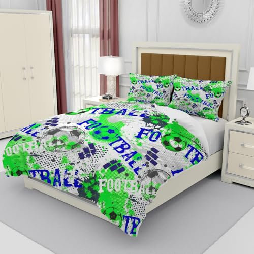 Hongduo 3D Football Bettwäsche 135x200 cm Weich Mikrofaser Karikatur Sportthema Bettwäsche-Sets mit Reißverschluss 3 Teilig Bettbezug mit 2 Kissenbezug 80x80 cm