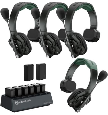 Hollyland Solidcom SE Pro (1.9GHz) Auriculares de comunicación inalámbrica con cancelación de Ruido ENC, 4 usuarios,Alcance de 1312 pies, Admite Tipo C para conectar Auriculares con Cable