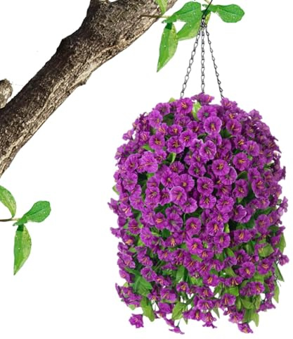 Artificial Flower Basket, Artificial Flower Glory - 37 Inch Hanging Artificial Flower Basket, Artificial Winch Basket for Artificial Flowers, Outdoor Decoration - Artificial Plants for Home