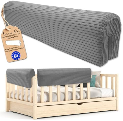 Leanbe Bettkantenschutz für Kinderbetten Kissen für bettumrandung Rausfallschutz Abdeckung Kantenschutz für Babybett (GRAU Cord, 120cm)