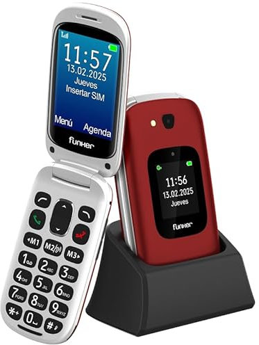 Funker E350 MAX Audio3 Plus 4G, Telefono movil con Tapa fácil de Usar, Teclas-Pantalla Grandes, Audio Pro Compatible con Audífonos, Volumen Fuerte Amplificador, Configuración Remota, Botón SOS (Rojo)
