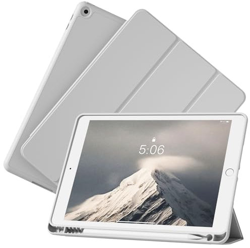 KVTVOU Cover per iPad 10,2 pollici, iPad 9ª / 8ª generazione, modello 2021/2020/2019, con portamatita, ultra sottile e morbida, colore: argento