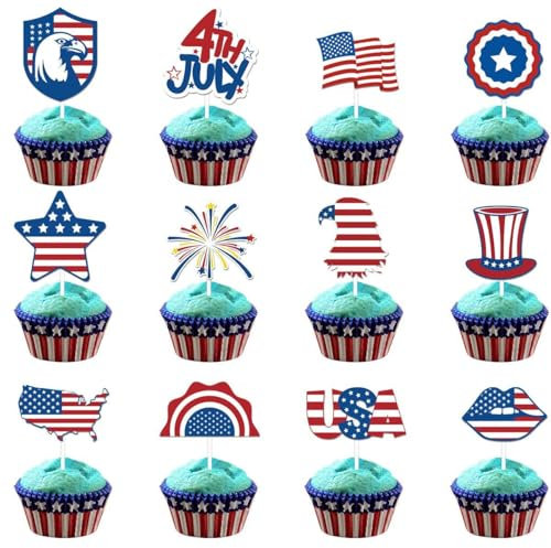 AMOYER 12 Stück Patriotische Cupcake-Topper, Usa-unabhängigkeitstag, 4. Juli-Feier, Kuchendekoration Amerikanischer Flagge Für Urlaubsparty