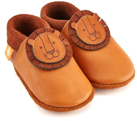 Orangenkinder Bio-Leder Kinder-Hausschuhe – Softsohle Krabbelschuhe & Lauflernschuhe mit Tiermotiven, Öko-Lederpuschen Handmade in Germany für Babys & Kinder