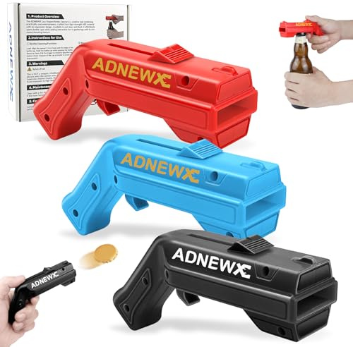 Adnewx - Apribottiglie a forma di pistola, 3 pezzi, per bar, feste, stile mecha, divertente pistola da birra, design per uomini, regali di birra, sparatutto, tappi a corona