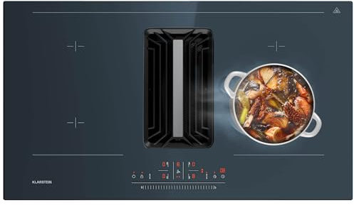Klarstein AirJet 90 Induktionskochfeld Mit Dunstabzug - Energieeffizienzklasse A++, 750 m³/h Absaugleistung, 10.000-W-Boost, Flexzonen, Touchpanel, Anthrazit, 90 cm