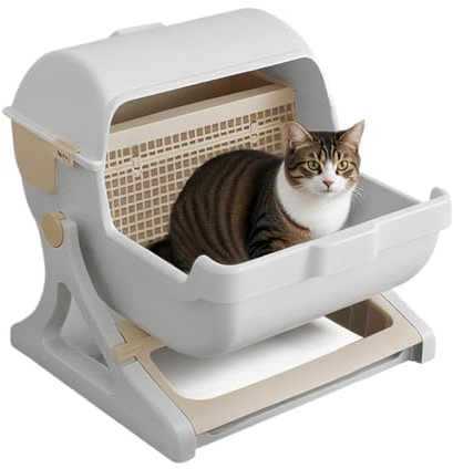 Boîte autonettoyante – Toilettes semi-automatiques pour chat, grand système de contrôle des odeurs, bac à litière ouvert avec désodorisant de sécurité, nettoyant durable pour meubles d'appartement