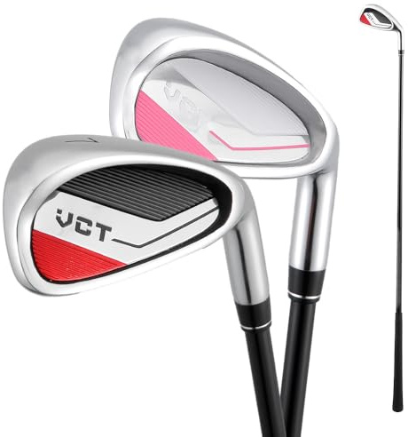 Club de golf n°7 en fer carbone ou acier pour droitier - Léger à 36 degrés - Pour homme et femme - Pour sports de plein air (avec tige en acier, homme (rouge)