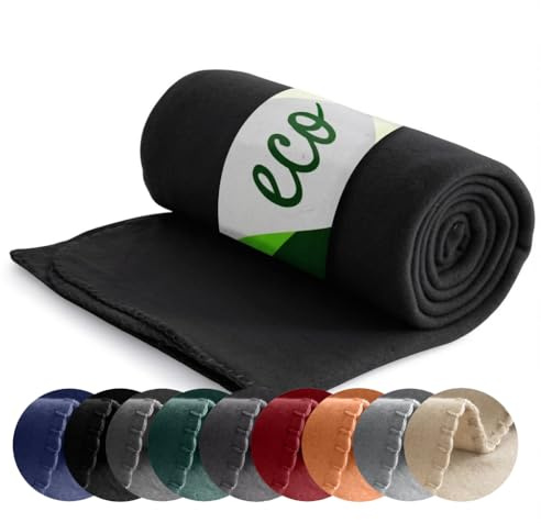 wometo ECO Fleecedecke aus 100% recyc. Material Oeko-TEX 130x160 schwarz | ca. 400 g - 100% recyceltem Material - mit Anti-Pilling und Kettelrand