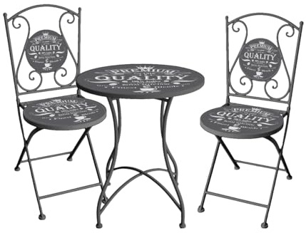 DELUKE Bistro-Set Marta 3-TLG Grau Eisen | Balkonset Gartenmöbel-Set Bistrotisch mit 2 Stühlen Outdoor Sitzgruppe