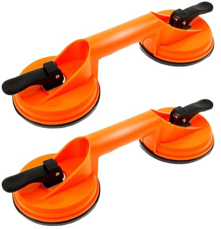 Vexnaro Ventosa Doble para Cristal 2 Unidades, Mango de Succión Ergonómico Antideslizante 100 Kg, Elevador de Vidrio para Baldosas Ventanas y Superficies Lisas, Plástico Resistente Color Naranja