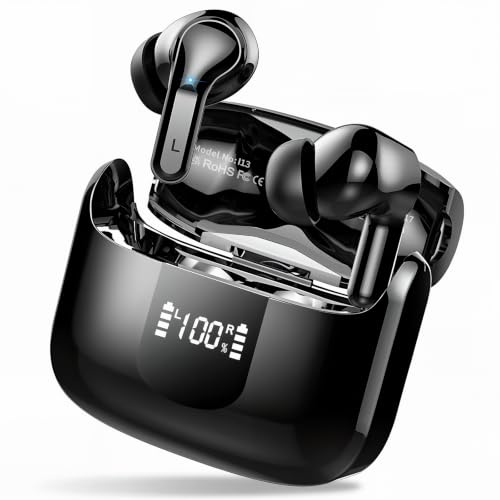 Kopfhörer Kabellos Bluetooth 5.4, Bluetooth Kopfhörer mit 6D Stereo Bass | 56Std ENC Noise Cancelling Wireless Earbuds, USB-C 3g Mini Ohrhörer in-Ear, IP-X7 Wasserdicht Headphones für Android iOS