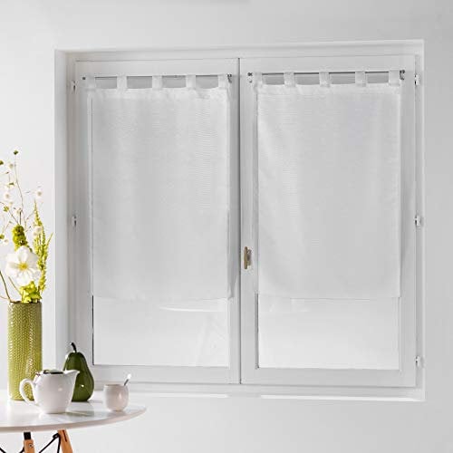 Douceur d'Intérieur, Paire de Voilages à Passants (2 x 60 x 160 cm) Dandy Blanc, Voile Fils Coupes