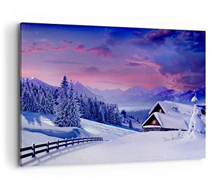 Bilder auf Leinwand 100x70cm Leinwandbild Winter Landschaft Frost Schnee Groß Wanddeko Bild Schlafzimmer Küche Deko Wandbilder Dekoration Wohnzimmer Wall Decor Canvas Wand Kunstdruck Art AA100x70-2315