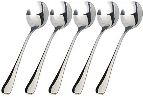 sourcing map Cucharada sopera para cocina vajilla de acero inoxidable mango recto de 7 pulgada de largo 5pcs