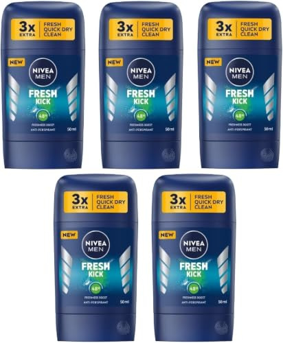 NIVEA MEN Fresh Kick Anti-Perspirant Deodorant Stick 50ml (Pack of 5), 72h Fresh Protection