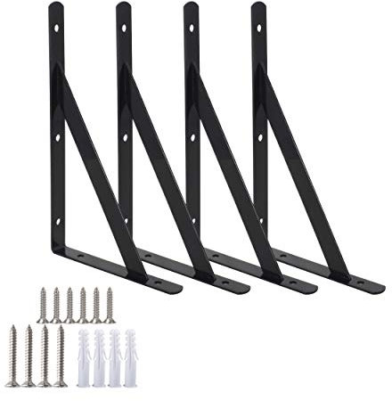 Heavy Duty Shelf Brackets Triangle Shelving Brackets Right Angle Wall Mounted Shelf Supporters Black 10 Inch Set of 4