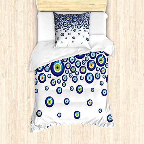 ABAKUHAUS Blau Bettbezug Set, Lively Türkisch, Milbensicher Allergiker geeignet mit Kissenbezügen, 135 cm x 200 cm - 80 x 80 cm, Blau, Grün, Marigold