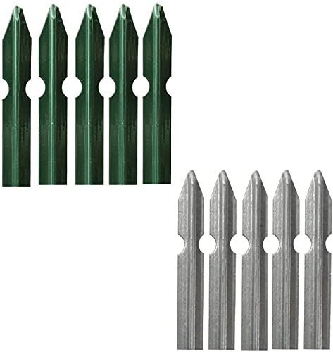 Set 5 Paletti a T per Recinzione in Acciaio Plasticato VERDE o in Acciaio ZINCATO per Sostegno Reti Recinzione Giardino Terreni Aiuole Orti Proprietà (Acciaio ZINCATO, H: 125 CM - 30x30x3 mm)