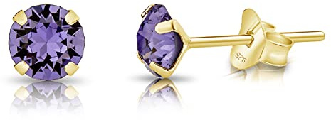 DTPsilver - KLEINE Ohrringe 925 Sterling Silber Gelb Vergoldet mit Kristallen von Swarovski® Elements Runde Ohrstecker - Durchmesser 5 mm - Viele Farben erhältlich