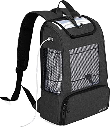 CURMIO Sac de transport pour concentrateurs d'oxygène portables, sac à dos POC universel avec panneaux en filet pour la respirabilité, compatible pour les unités Inogen, Oxygo, Caire, noir
