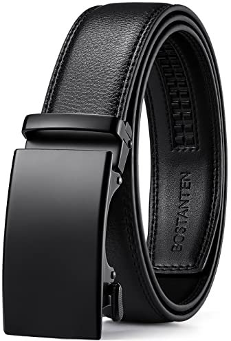 BOSTANTEN Gürtel Herren, Ledergürtel für Herren mit Ratsche Automatikschließe Business Anzug Gürtel Breit 35mm,Größe Angepasst