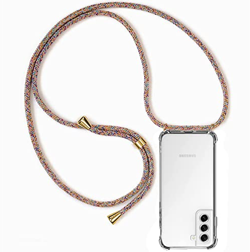 CHIMUCO Handykette Hülle kompatibel mit Samsung Galaxy S21 FE 5G, Handyhülle Handy Necklace Hülle mit Band Schutzhülle Kordel zum Umhängen Transparent Weich TPU Silikon Tasche, Rainbow
